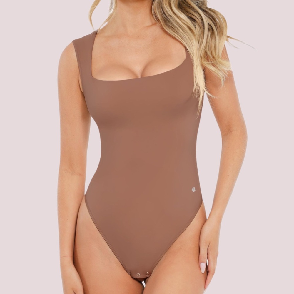 NWT Brown Popilush Square Neck Sleeveless Shapewear Bodysuit - Med